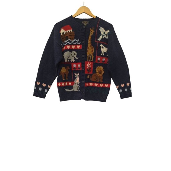 Charter Club By Jame Justin Navy Blue Noah's Ark Wool Blend Cardigan Size Small - Picture 1 of 8